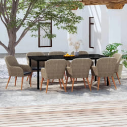 vidaXL Ensemble à manger de jardin avec coussins 9 pcs marron
