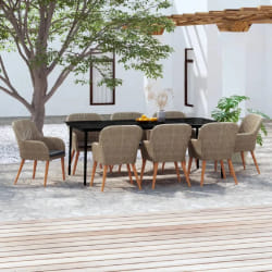 vidaXL Ensemble à manger de jardin avec coussins 9 pcs marron