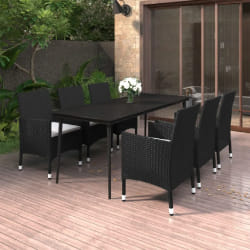 vidaXL Ensemble à manger de jardin coussins 7 pcs Résine tressée Verre