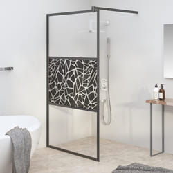 Paroi de douche 115x195 cm Verre esg avec design de pierre Noir Vidaxl