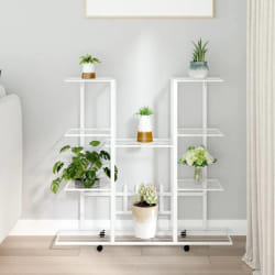 vidaXL Jardinière avec roues 94,5x24,5x91,5 cm Blanc Fer - TU