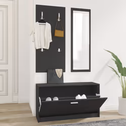Cet ensemble d’armoires à chaussures 3-en-1 comprend un meuble à chaussures élégant, un miroir mural et un porte-manteau, off ...