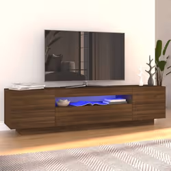 vidaXL Meuble TV avec lumières LED Chêne marron 160x35x40 cm meuble TV avec lumière LED support tv armoire média meuble 81572 ...