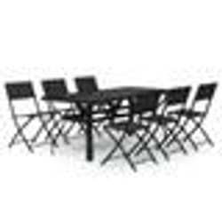 vidaXL Ensemble à manger de jardin 7 pcs Gris et noir