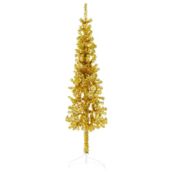 vidaXL Demi sapin de Noël artificiel mince avec support Doré 120 cm - TU
