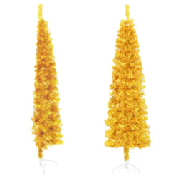 vidaXL Demi sapin de Noël artificiel mince avec support Doré 150 cm - TU