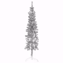 vidaXL Demi sapin de Noël artificiel mince avec support Argenté 120 cm - TU