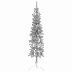 vidaXL Demi sapin de Noël artificiel mince avec support Argenté 120 cm - TU