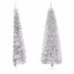 vidaXL Demi sapin de Noël artificiel mince avec support Argenté 210 cm - TU