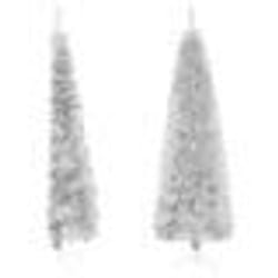 vidaXL Demi sapin de Noël artificiel mince avec support Argenté 210 cm - TU