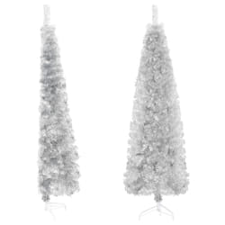 vidaXL Demi sapin de Noël artificiel mince avec support Argenté 240 cm - TU