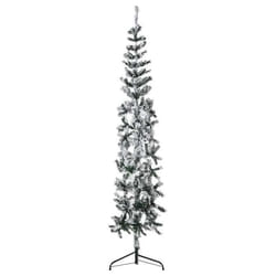vidaXL Demi sapin de Noël artificiel mince avec neige floquée 180 cm - TU