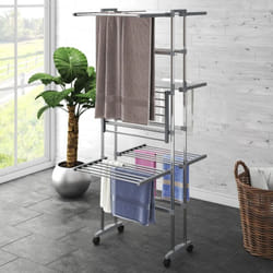 Tagère à linge à 3 niveaux avec roues Argenté 60x70x129 cm - Vidaxl