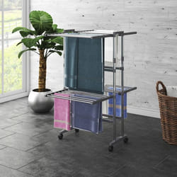 vidaXL Étagère à linge à 2 niveaux avec roues Argenté 60x70x106 cm