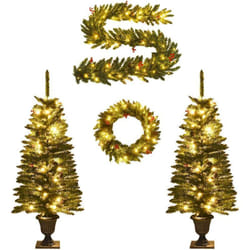 Arbres De Noël Artificiels 2 Pcs Et Couronne, Guirlande Et Led Vidaxl