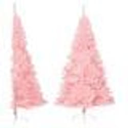 vidaXL Demi sapin de Noël artificiel avec support Rose 240 cm PVC - TU