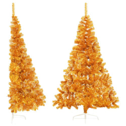 vidaXL Demi sapin de Noël artificiel avec support doré 180 cm PET - TU