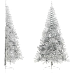 Demi sapin de Noël artificiel avec support argenté 210 cm pet Vidaxl