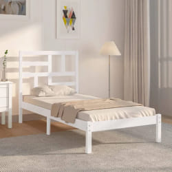 vidaXL Cadre de lit bois massif - Blanc 75x190 cm