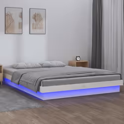 vidaXL Cadre de lit à LED sans matelas blanc 140x200 cm bois massif - 140 x 200 cm