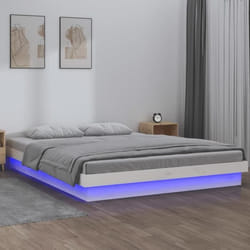 vidaXL Cadre de lit à LED sans matelas blanc 140x200 cm bois massif - 140 x 200 cm
