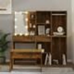 vidaXL Ensemble de coiffeuse avec LED Chêne fumé Bois d'ingénierie