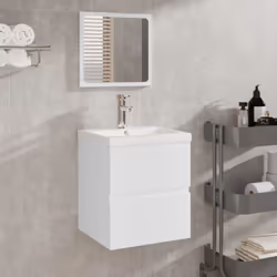 Cette armoire lavabo de salle de bain avec bassin intégré et miroir, doté d'un espace de rangement spacieux, est un supplémen ...