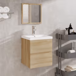 Cette armoire lavabo de salle de bain avec bassin intégré et miroir, doté d'un espace de rangement spacieux, est un supplémen ...