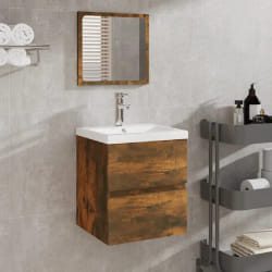 vidaXL Armoire lavabo de salle de bain et bassin et miroir Chêne fumé
