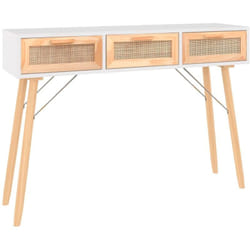 Vidaxl - Table console Blanc 105x30x75 cm Bois massif pin /rotin naturel
