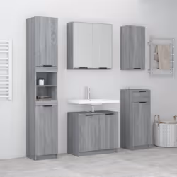 Cet ensemble d'armoires de salle de bain attrayant, avec un grand espace de rangement, présente un design élégant mais pratiq ...