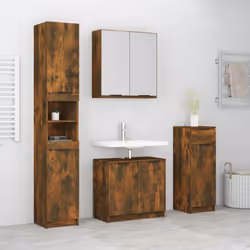 Cet ensemble d'armoires de salle de bain attrayant, avec un grand espace de rangement, présente un design élégant mais pratiq ...