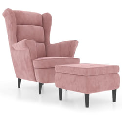 Vidaxl - Fauteuil à oreilles avec tabouret rose velours