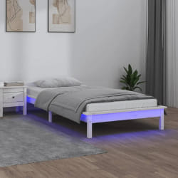 vidaXL Cadre de lit à LED sans matelas blanc 90x200 cm bois massif - 90 x 200 cm
