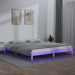 vidaXL Cadre de lit à LED sans matelas blanc 150x200 cm bois massif - 150 x 200 cm