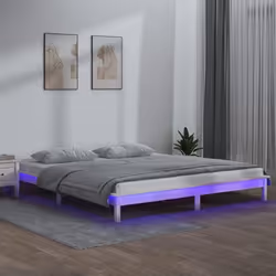 vidaXL Cadre de lit à LED sans matelas blanc 200x200 cm bois massif - 200 x 200 cm