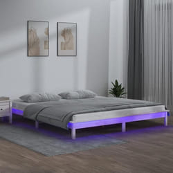 vidaXL Cadre de lit à LED sans matelas blanc 200x200 cm bois massif - 200 x 200 cm