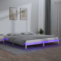 vidaXL Cadre de lit à LED sans matelas blanc 140x190 cm bois massif - 140 x 190 cm