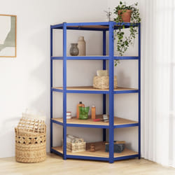 Tagère d'angle à 5 niveaux Bleu Acier et bois d'ingénierie