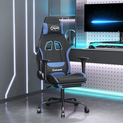 Chaise De Jeu De Massage Avec Repose-pied Noir Et Bleu Tissu