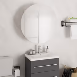 Gardez vos essentiels de maquillage organisés et bien rangés avec cette armoire de salle de bain tendance avec un miroir rond ...
