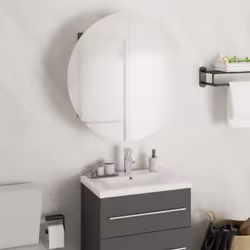 Gardez vos essentiels de maquillage organisés et bien rangés avec cette armoire de salle de bain tendance avec un miroir rond ...