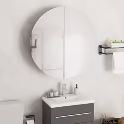 Gardez vos essentiels de maquillage organisés et bien rangés avec cette armoire de salle de bain tendance avec un miroir rond ...