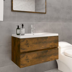 Vidaxl - Meuble lavabo avec bassin intégré Chêne fumé Bois d'ingénierie