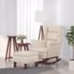 vidaXL Chaise à bascule avec pieds en bois et tabouret Crème Velours