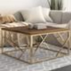 vidaXL Table basse doré acier inoxydable et bois de mélèze massif