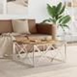 vidaXL Table basse argenté acier inoxydable/bois massif récupération