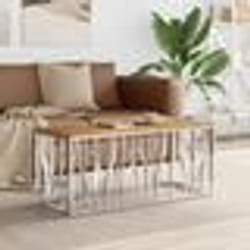 vidaXL Table basse argenté acier inoxydable et bois massif d'acacia