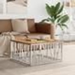 vidaXL Table basse argenté acier inoxydable/bois massif récupération