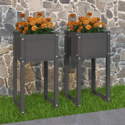 vidaXL Jardinières 2 pcs Gris 40x40x81 cm Bois massif de pin